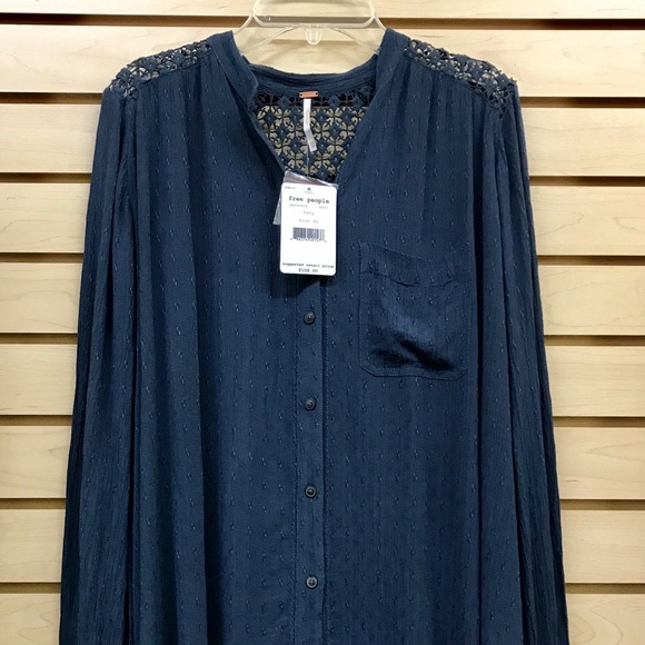 Free People Tops - NWT Free People Top Navy  Lace Back Detail